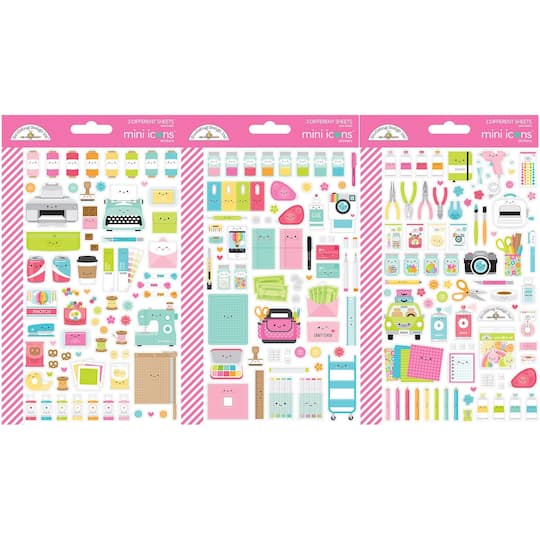 Doodlebug Design Inc.&#x2122; Cute &#x26; Crafty Icons Mini Cardstock Stickers, 3ct.